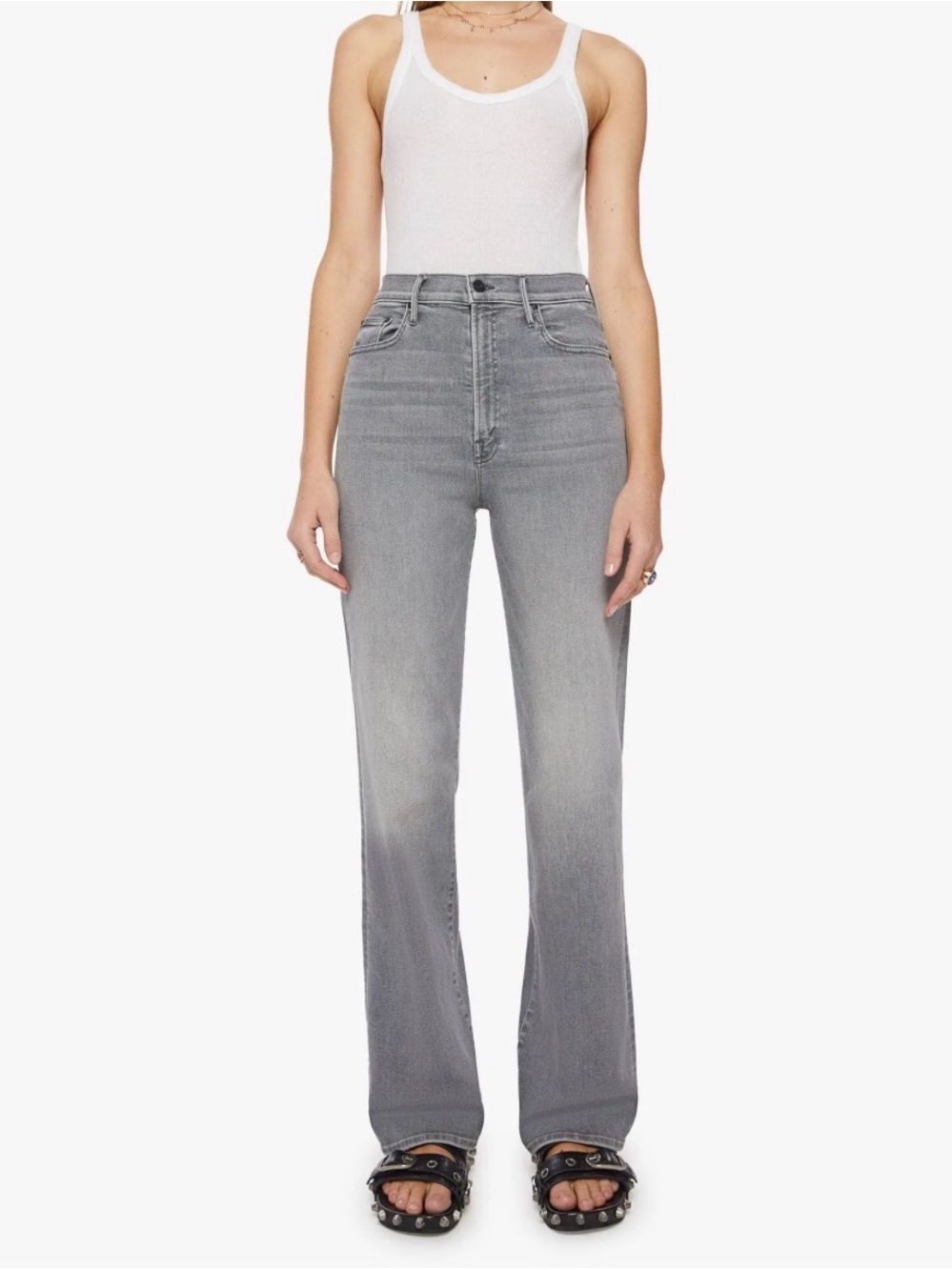 Mother The Maven Heel Barely There 30 High-Rise Wide Leg Gray Jeans